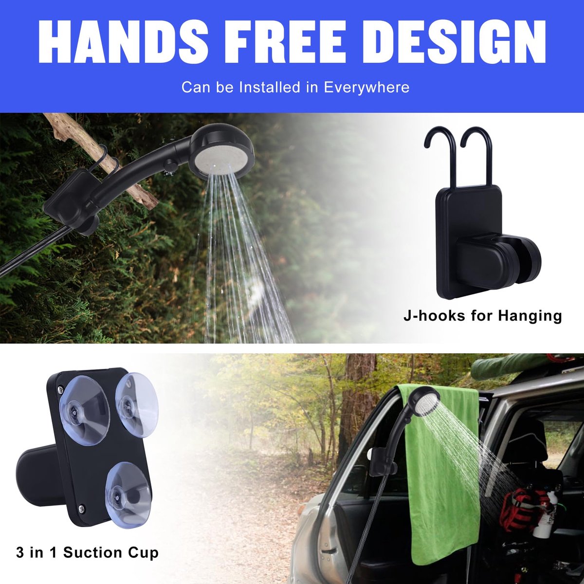 Portable Camping Shower - 6000mAh Rechargeable Shower Pump - With Smart LED Display - 4 Spray Modes - IPX7 Waterproof Outdoor Shower - For Hiking, Travel, Car, Pets - Black - Image 7