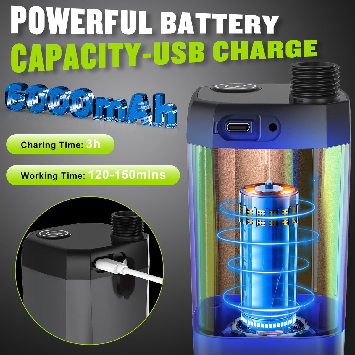 Portable Camping Shower - 6000mAh Rechargeable Shower Pump - With Smart LED Display - 4 Spray Modes - IPX7 Waterproof Outdoor Shower - For Hiking, Travel, Car, Pets - Gray - Image 8