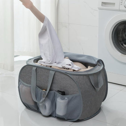 Foldable Laundry Basket - Foldable Laundry Basket with Lid - Storage Basket with Handles - Large Capacity Foldable Laundry Basket - Waterproof for Children's Room, Camping and Travel - Grey - 36 x 36 x 58 cm - Image 2
