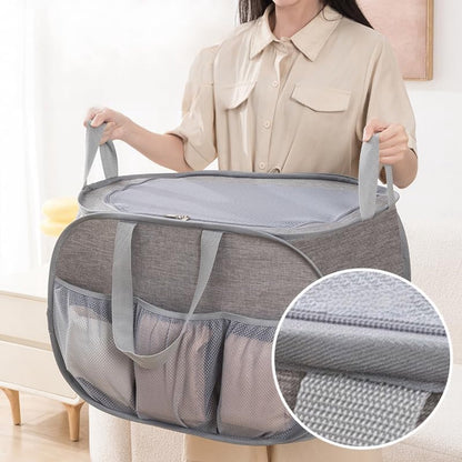Foldable Laundry Basket - Foldable Laundry Basket with Lid - Storage Basket with Handles - Large Capacity Foldable Laundry Basket - Waterproof for Children's Room, Camping and Travel - Grey - 36 x 36 x 58 cm - Image 3
