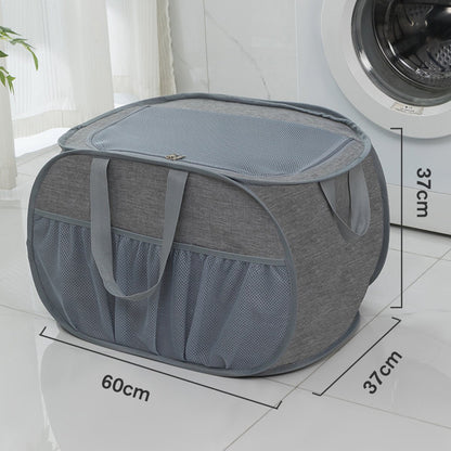 Foldable Laundry Basket - Foldable Laundry Basket with Lid - Storage Basket with Handles - Large Capacity Foldable Laundry Basket - Waterproof for Children's Room, Camping and Travel - Grey - 36 x 36 x 58 cm - Image 4