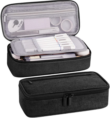 Pencil case - Highlighter case - Canvas pencil case 23x11x6.5 cm with zipper - Pencil case for boys and girls - School supplies - Black