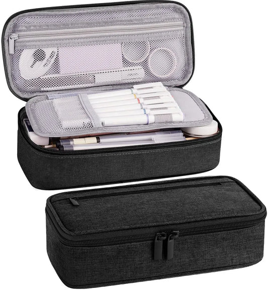Pencil case - Highlighter case - Canvas pencil case 23x11x6.5 cm with zipper - Pencil case for boys and girls - School supplies - Black