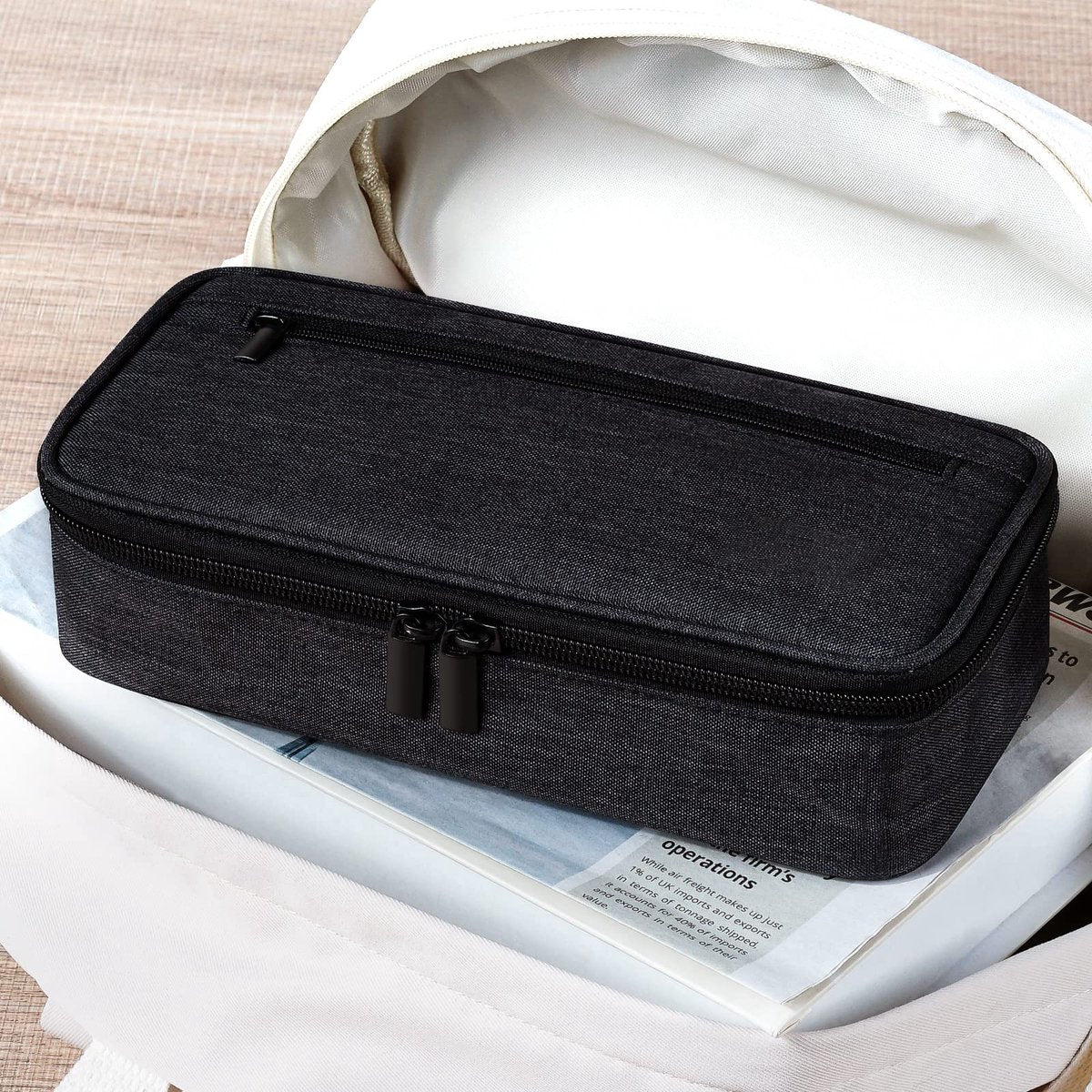 Pencil case - Highlighter case - Canvas pencil case 23x11x6.5 cm with zipper - Pencil case for boys and girls - School supplies - Black - Image 5