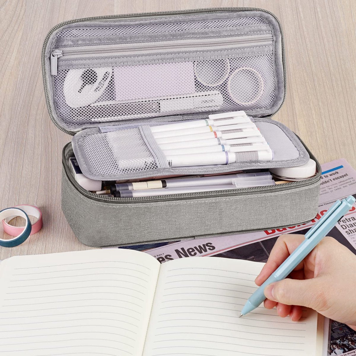 Large capacity pencil case, storage case, high-value, large capacity pencil case, stationery storage, makeup bag, office supplies, gray - Image 4
