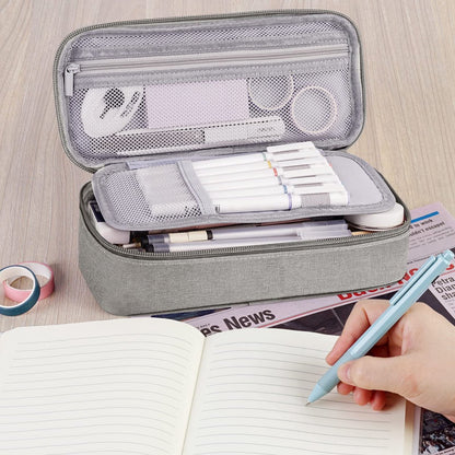 Large capacity pencil case, storage case, high-value, large capacity pencil case, stationery storage, makeup bag, office supplies, gray - Image 4