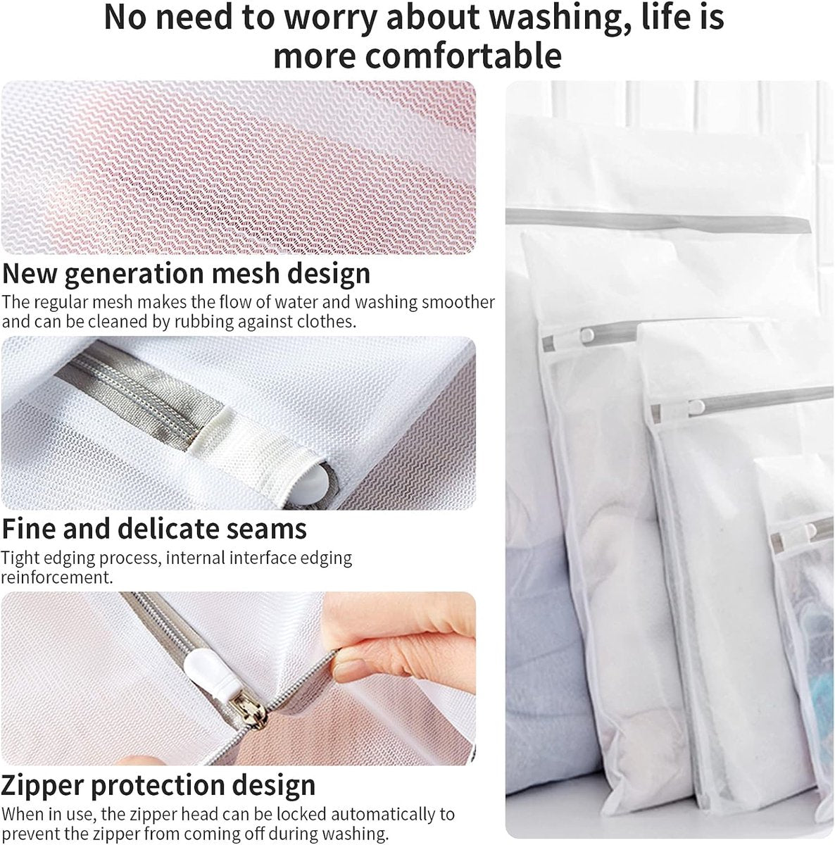 Set of 3 Laundry Bags - Net Clothes - Groot Laundry Nets - Large, Strong Bags - Delicate Clothes - Perfect for Washing Machines - Jackets - Jeans - 40 x 50 cm - Household Accessory - Image 4