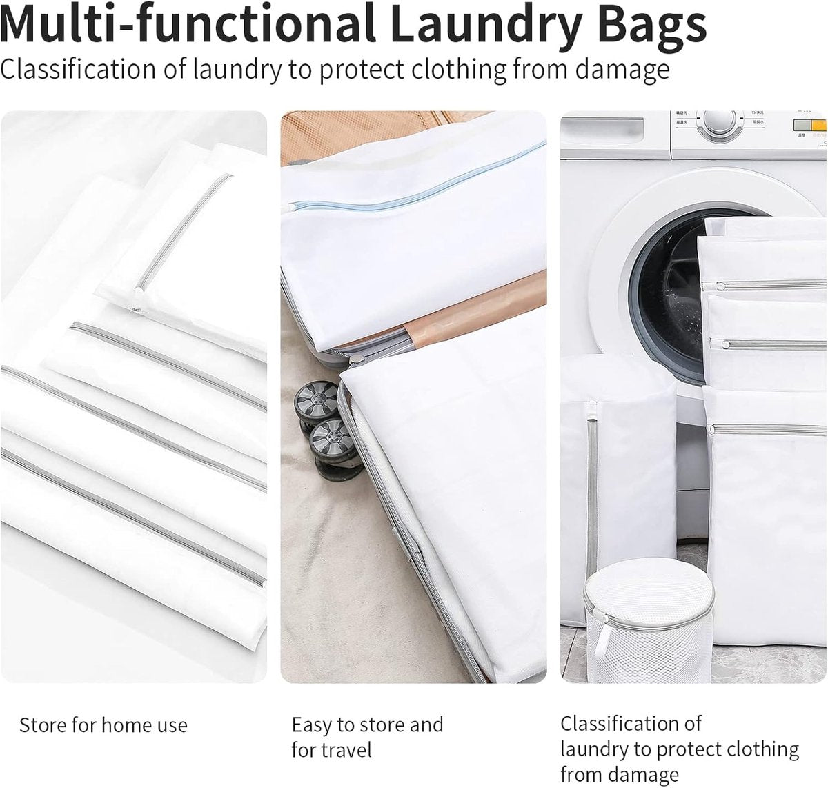 Set of 3 Laundry Bags - Net Clothes - Groot Laundry Nets - Large, Strong Bags - Delicate Clothes - Perfect for Washing Machines - Jackets - Jeans - 40 x 50 cm - Household Accessory - Image 6