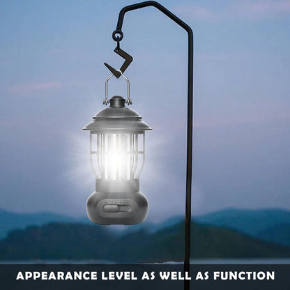 Rechargeable Camping Lantern – Retro Camping Lamp – Dimmable COB Hanging Light for Tent, Camping, Fishing, Hiking, etc. – Black - Image 3