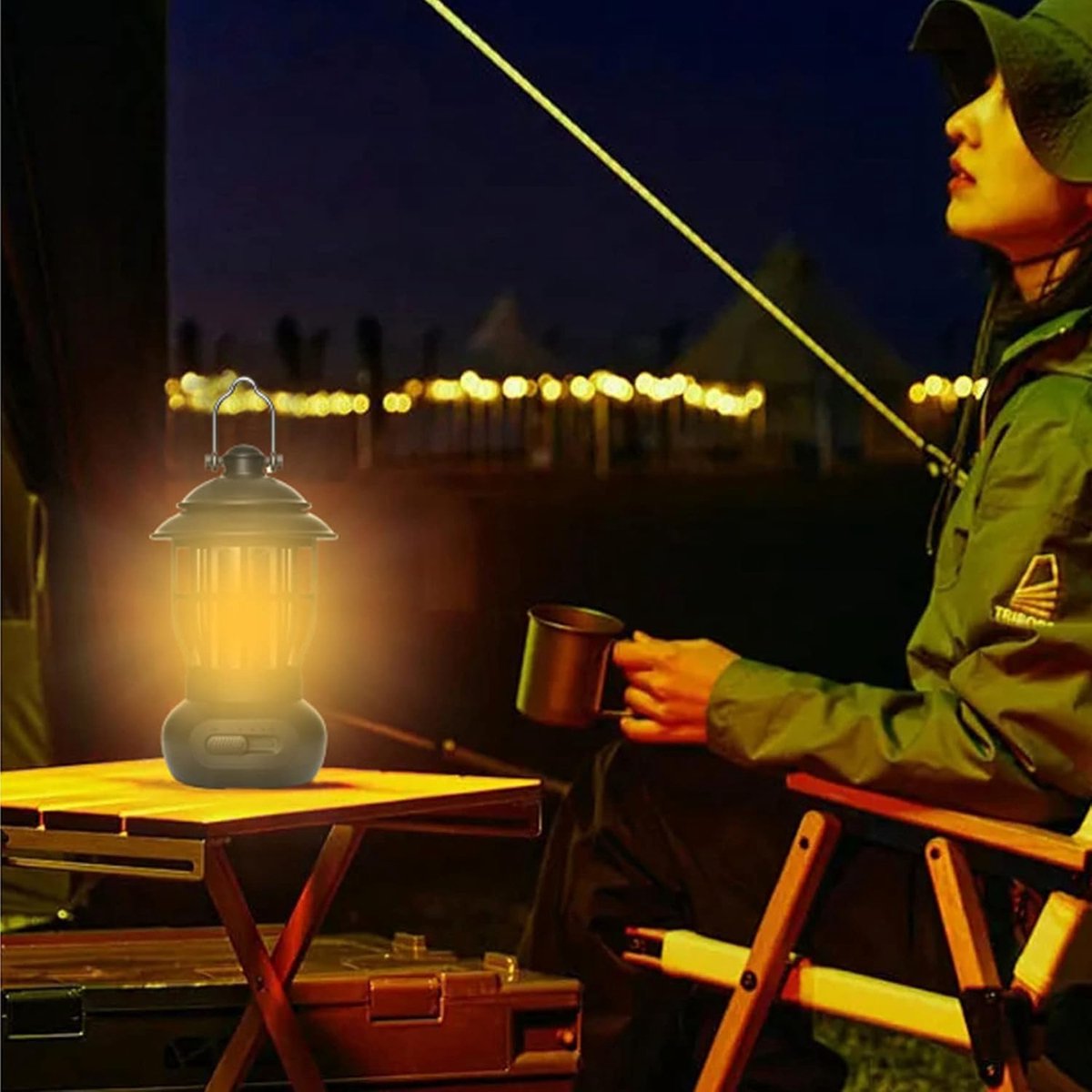 Rechargeable Camping Lantern – Retro Camping Lamp – Dimmable COB Hanging Light for Tent, Camping, Fishing, Hiking, etc. – Black - Image 5