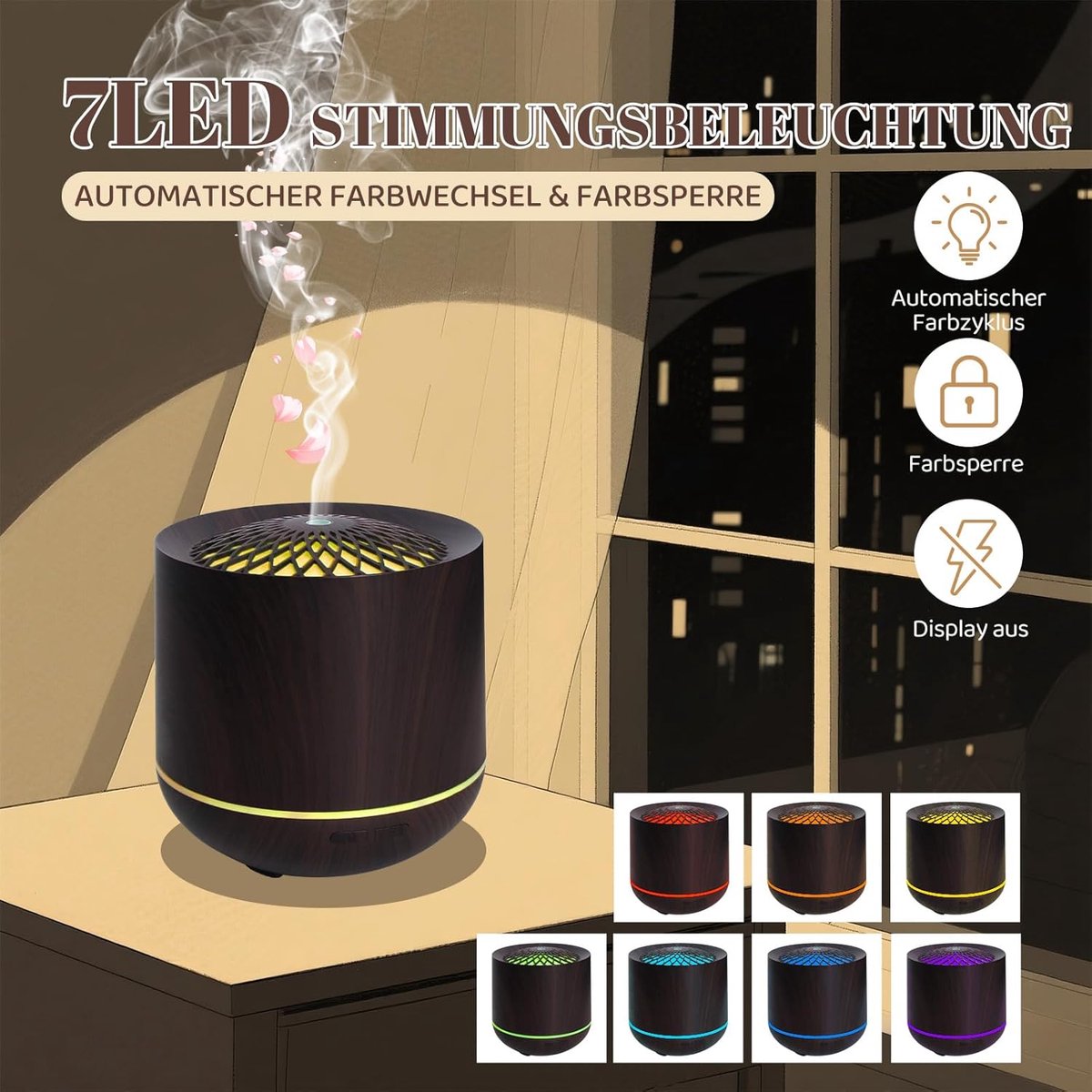 Humidifiers - Aromatherapy Humidifier - 300ml Diffuser - Air Humidifier - Room Humidifier - 7-Color LED - Light and Automatic Shut-Off - Essential Oil Diffuser for Home and Office (Dark) - Image 8