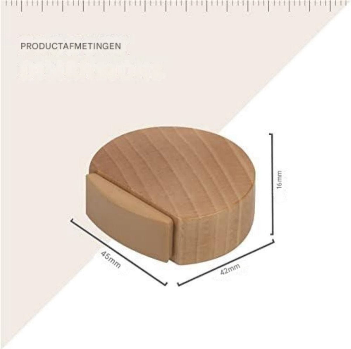 Round wooden doorstop, shockproof and anti-slip, set of 6, 4.5 x 4.2 x 1.6 cm, for floor and parquet, light brown, 45 x 42 x 16 mm. - Image 5