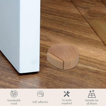 Round wooden doorstop, shockproof and anti-slip, set of 6, 4.5 x 4.2 x 1.6 cm, for floor and parquet, light brown, 45 x 42 x 16 mm. - Image 6