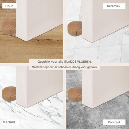 Round wooden doorstop, shockproof and anti-slip, set of 6, 4.5 x 4.2 x 1.6 cm, for floor and parquet, light brown, 45 x 42 x 16 mm. - Image 7
