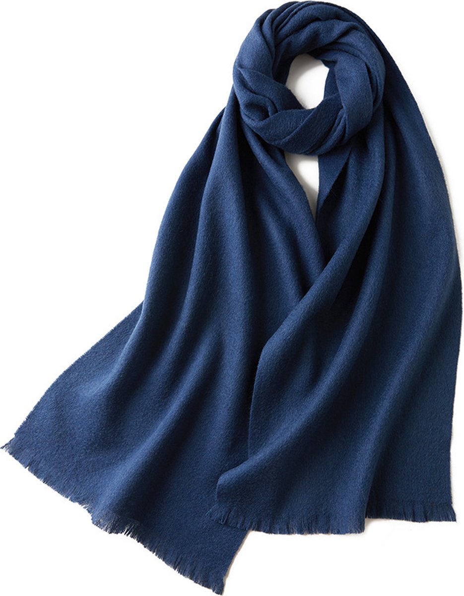 Warm and soft autumn and winter scarf, warm and lightweight scarf, versatile unisex plain wool scarf (32x190cm) - dark blue