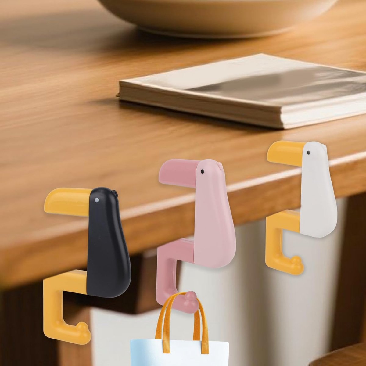 Table Hook - Desk Hook - Removable - Non-slip - Foldable - Desktop Installation - No Drilling Required - Suitable for Office, School, Office Organization, and Business Operations - 3 Pieces - Pink, White, Black - Image 4