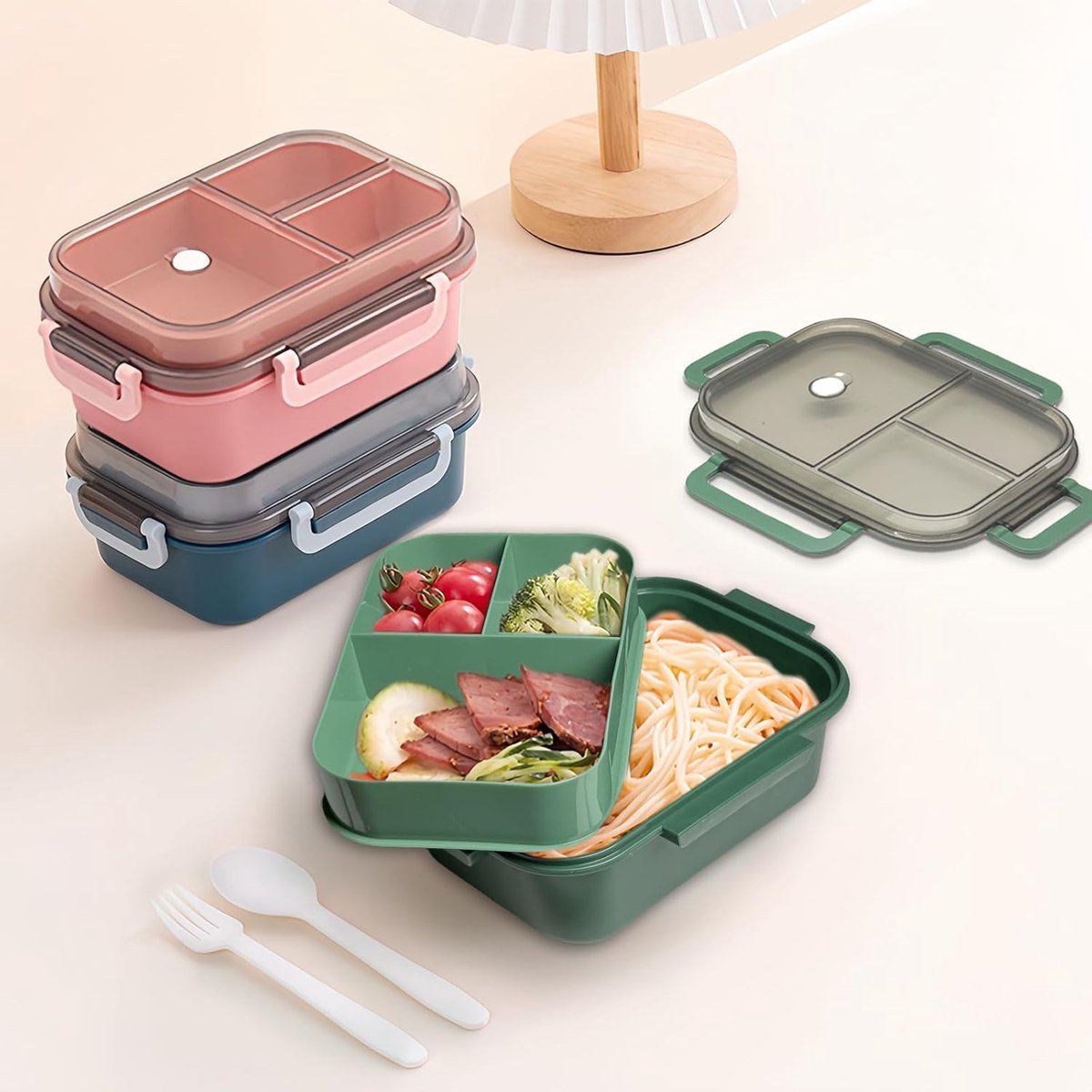 Lunch box - Adult lunch box - Salad lunch box - Compartmentalized lunch box - Integrated 2-layer lunch box - Leakproof lunch box - With cutlery - For work - School - Picnic (vegetables) - Image 2