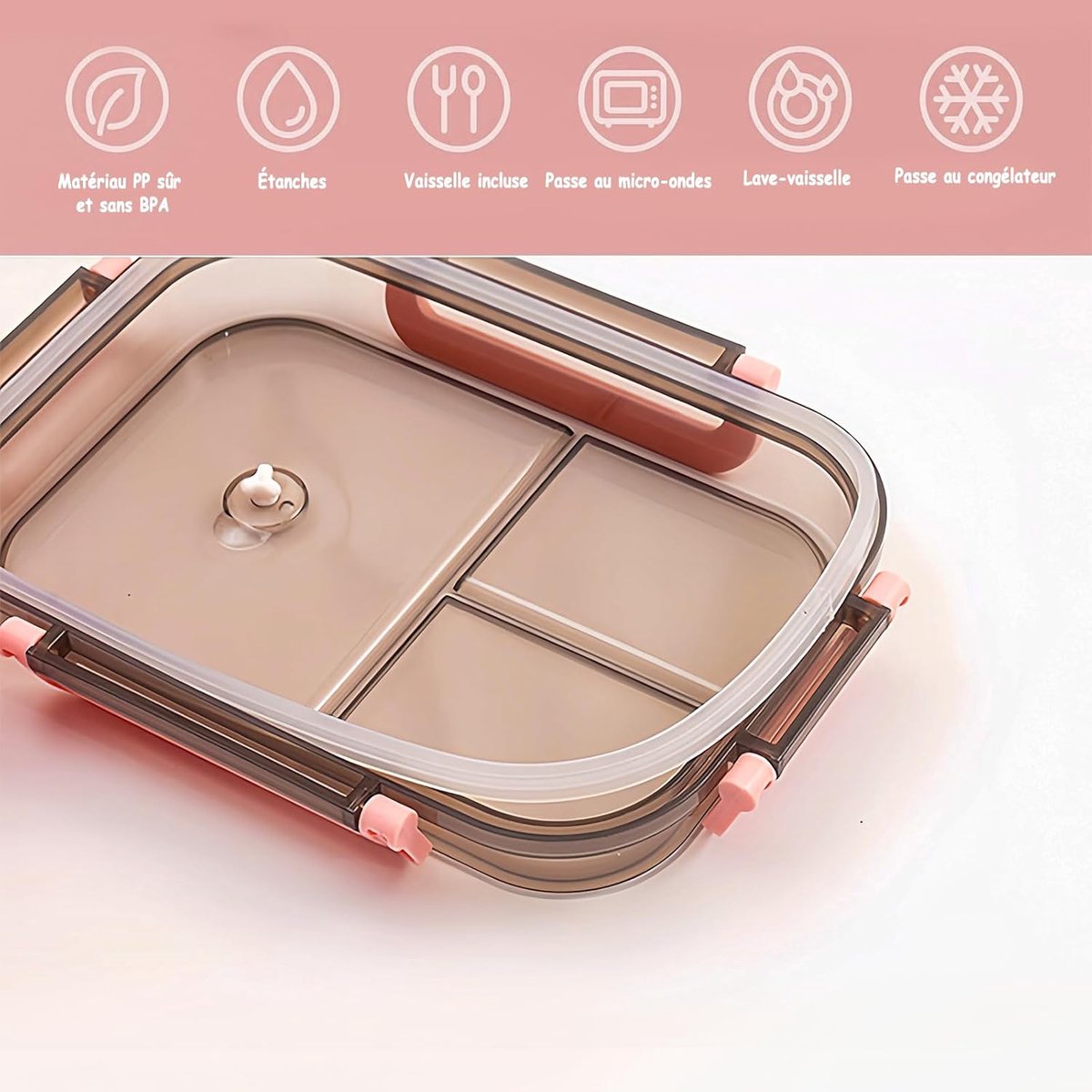 Lunch boxes - Lunch box - Children's lunch box - Adult lunch box - Lunch box compartment - 2-layer integrated lunch box - Leakproof lunch box - With cutlery - For work - School - Picnic - Pink - Image 2