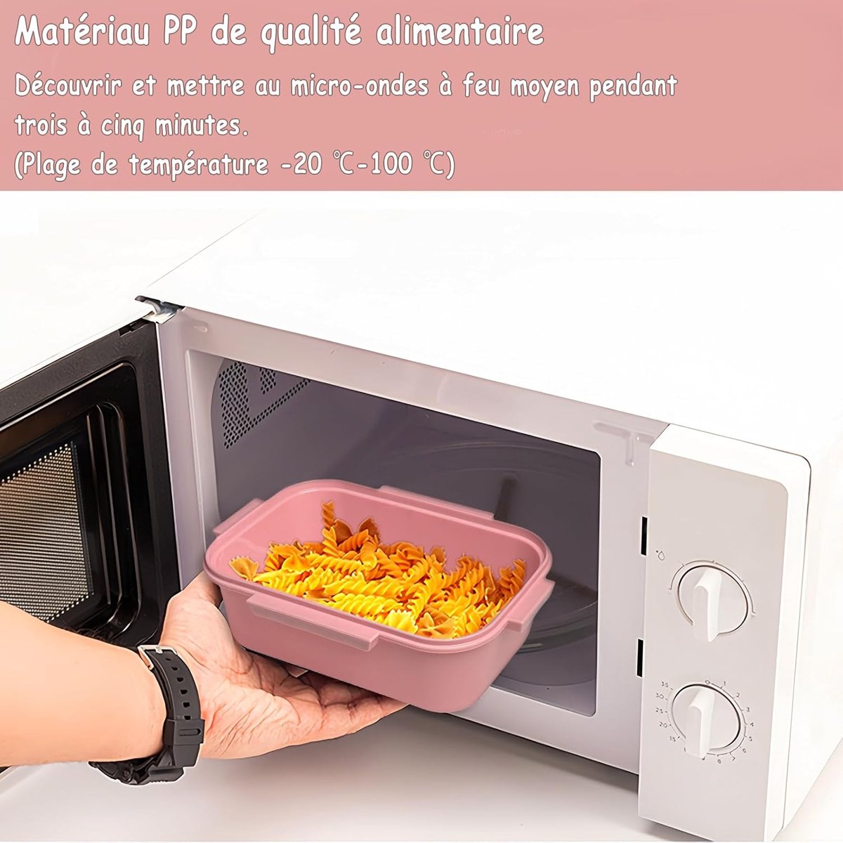 Lunch boxes - Lunch box - Children's lunch box - Adult lunch box - Lunch box compartment - 2-layer integrated lunch box - Leakproof lunch box - With cutlery - For work - School - Picnic - Pink - Image 3