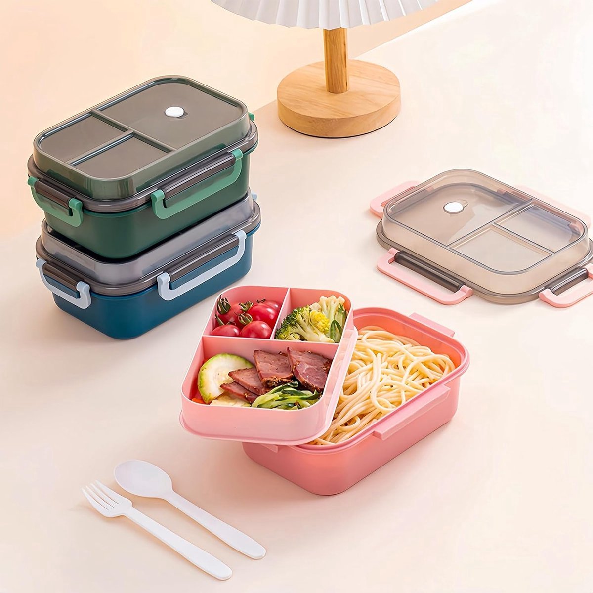 Lunch box - Lunch box for girls - Lunch box for adults - Lunch box with compartments - 2-layer integrated lunch box - Leakproof lunch box - With cutlery - For work - School - Picnic (blue) - Image 4
