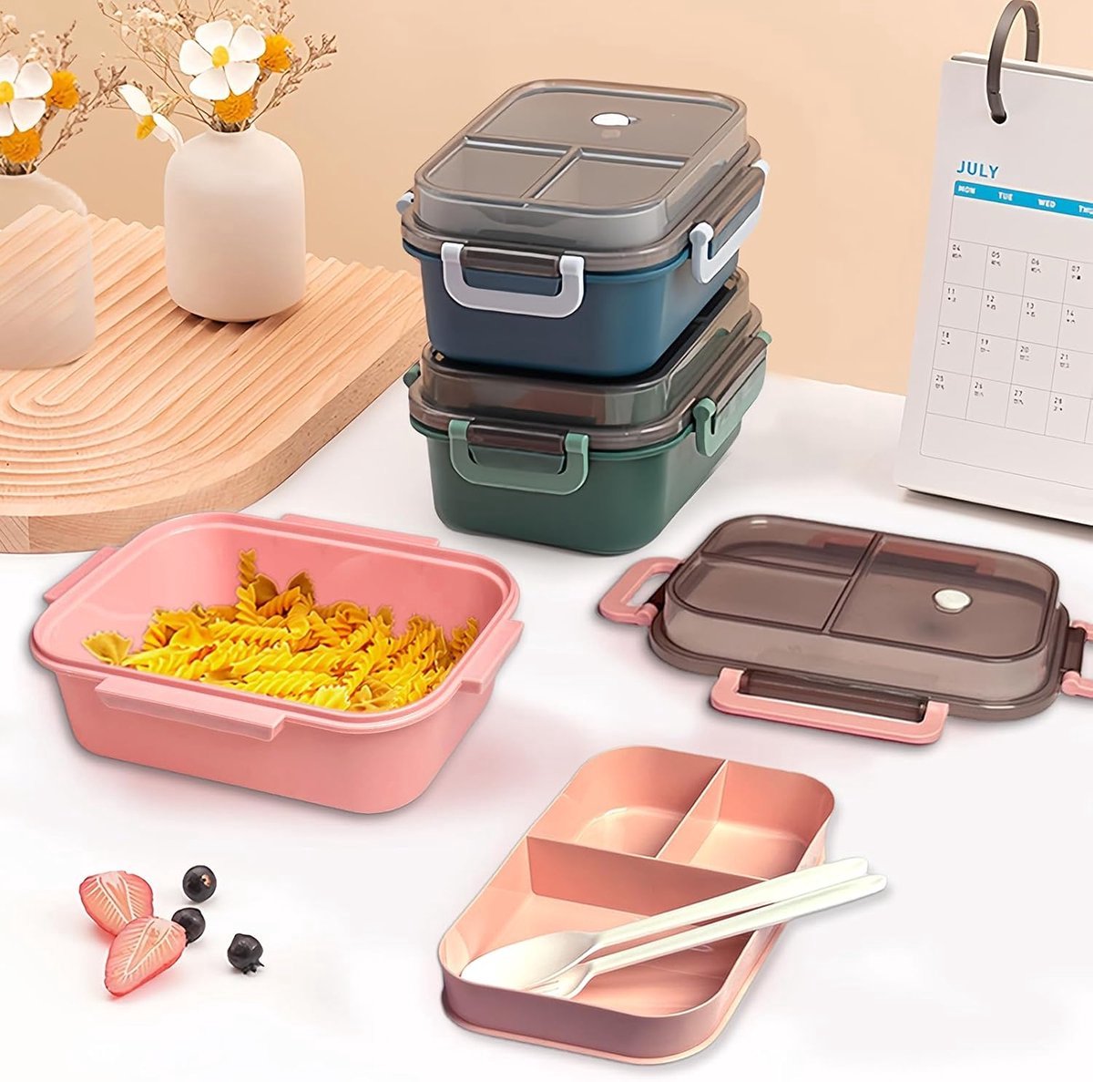 Lunch box - Lunch box for girls - Lunch box for adults - Lunch box with compartments - 2-layer integrated lunch box - Leakproof lunch box - With cutlery - For work - School - Picnic (blue) - Image 5