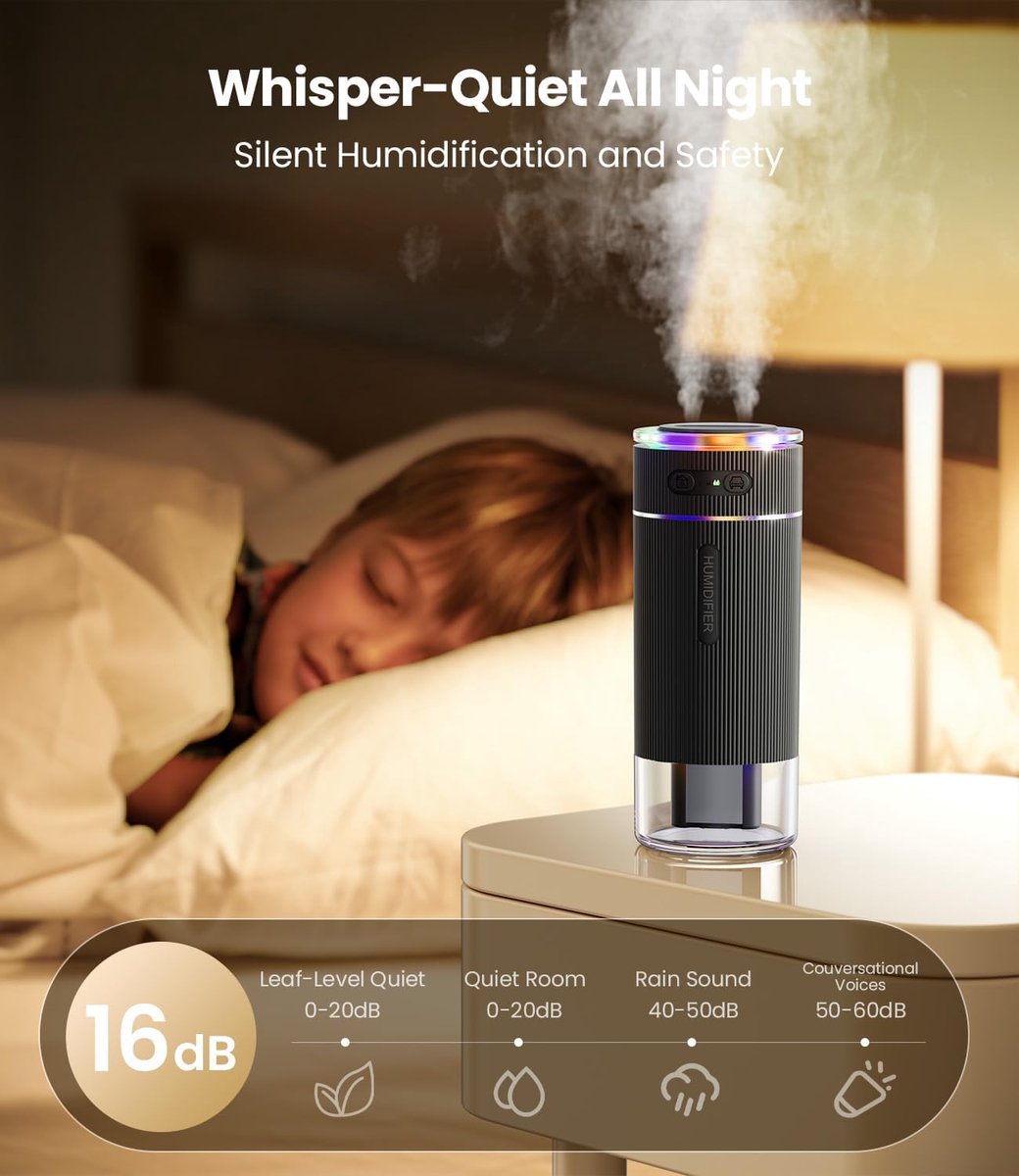 Humidifiers - Air humidifier - Bedroom humidifier - Mini desktop humidifier for travel, office, or children's room - Black - Image 6