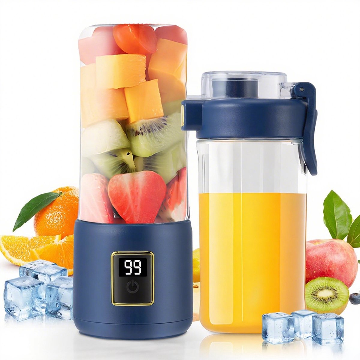 Portable Blender - Mini Blender - 12 Blades - Portable - On-the-Go Blender - Mini Juicer - Smoothie Maker - Perfect for Smoothies, Juices, and Baby Food - Dark Blue