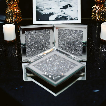 Set of 4 Mirror Effect Coasters – Crushed Diamond Coasters – Table Decor – With cut diamond crystal and mirror (square), for restaurant tables, kitchens, bars, restaurants - Image 2