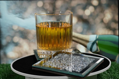 Set of 4 Mirror Effect Coasters – Crushed Diamond Coasters – Table Decor – With cut diamond crystal and mirror (square), for restaurant tables, kitchens, bars, restaurants - Image 4