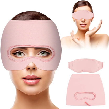 Migraine Relief Hat - Eye Mask - Cooling Eye Mask - Headache Relief - Hot & Cold Pack - 3-in-1 Pain Relief Mask - with Removable Eye Mask - Reusable - Migraine Relief Hat - Pink