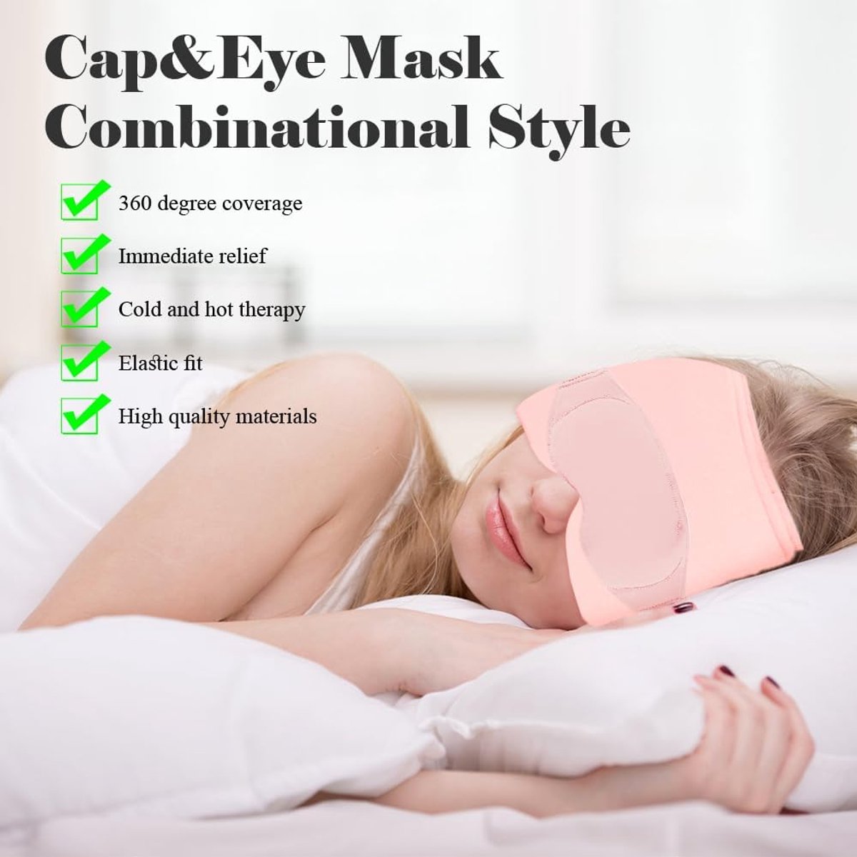 Migraine Relief Hat - Eye Mask - Cooling Eye Mask - Headache Relief - Hot & Cold Pack - 3-in-1 Pain Relief Mask - with Removable Eye Mask - Reusable - Migraine Relief Hat - Pink - Image 3