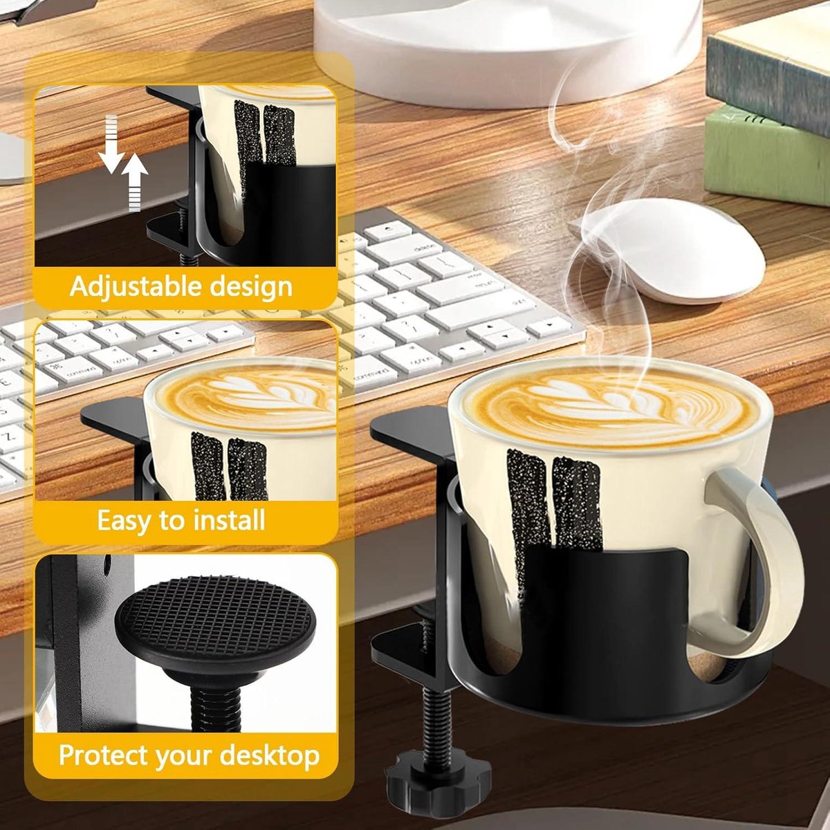 Adjustable and portable tabletop cup holder with clip - universal holder for bottles, coffee cups and water cups - 95 cm diameter, max. capacity 5 kg - Image 2