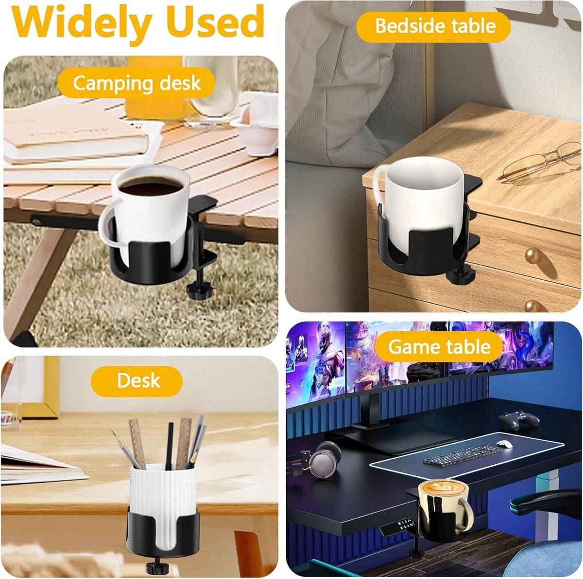 Adjustable and portable tabletop cup holder with clip - universal holder for bottles, coffee cups and water cups - 95 cm diameter, max. capacity 5 kg - Image 5