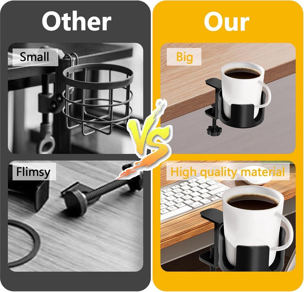 Adjustable and portable tabletop cup holder with clip - universal holder for bottles, coffee cups and water cups - 95 cm diameter, max. capacity 5 kg - Image 7