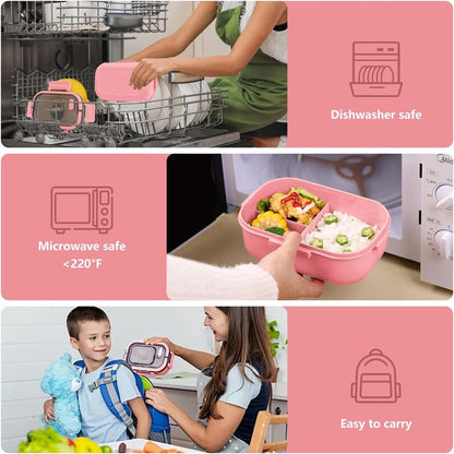 Lunch boxes - Lunch boxes - Adult lunch boxes - Children's lunch boxes - Lunch box with compartments and cutlery - Airtight - 1200 ml - Microwave safe - Ideal for salads - For children and adults - Picnic (pink) - Image 2