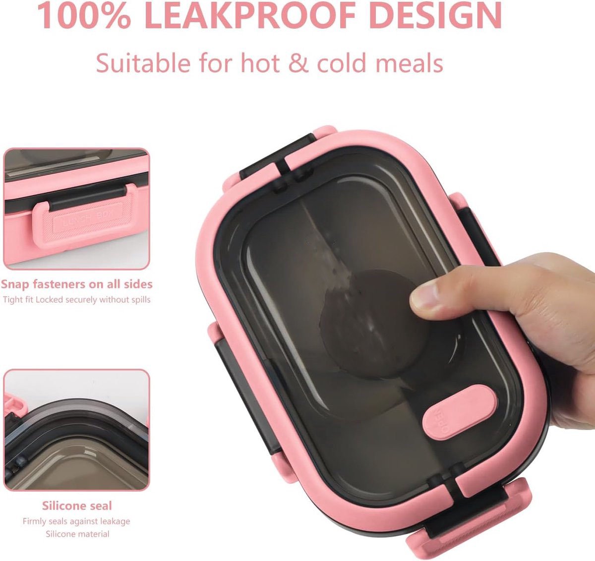 Lunch boxes - Lunch boxes - Adult lunch boxes - Children's lunch boxes - Lunch box with compartments and cutlery - Airtight - 1200 ml - Microwave safe - Ideal for salads - For children and adults - Picnic (pink) - Image 6