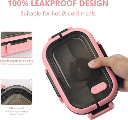 Lunch boxes - Lunch boxes - Adult lunch boxes - Children's lunch boxes - Lunch box with compartments and cutlery - Airtight - 1200 ml - Microwave safe - Ideal for salads - For children and adults - Picnic (pink) - Image 6