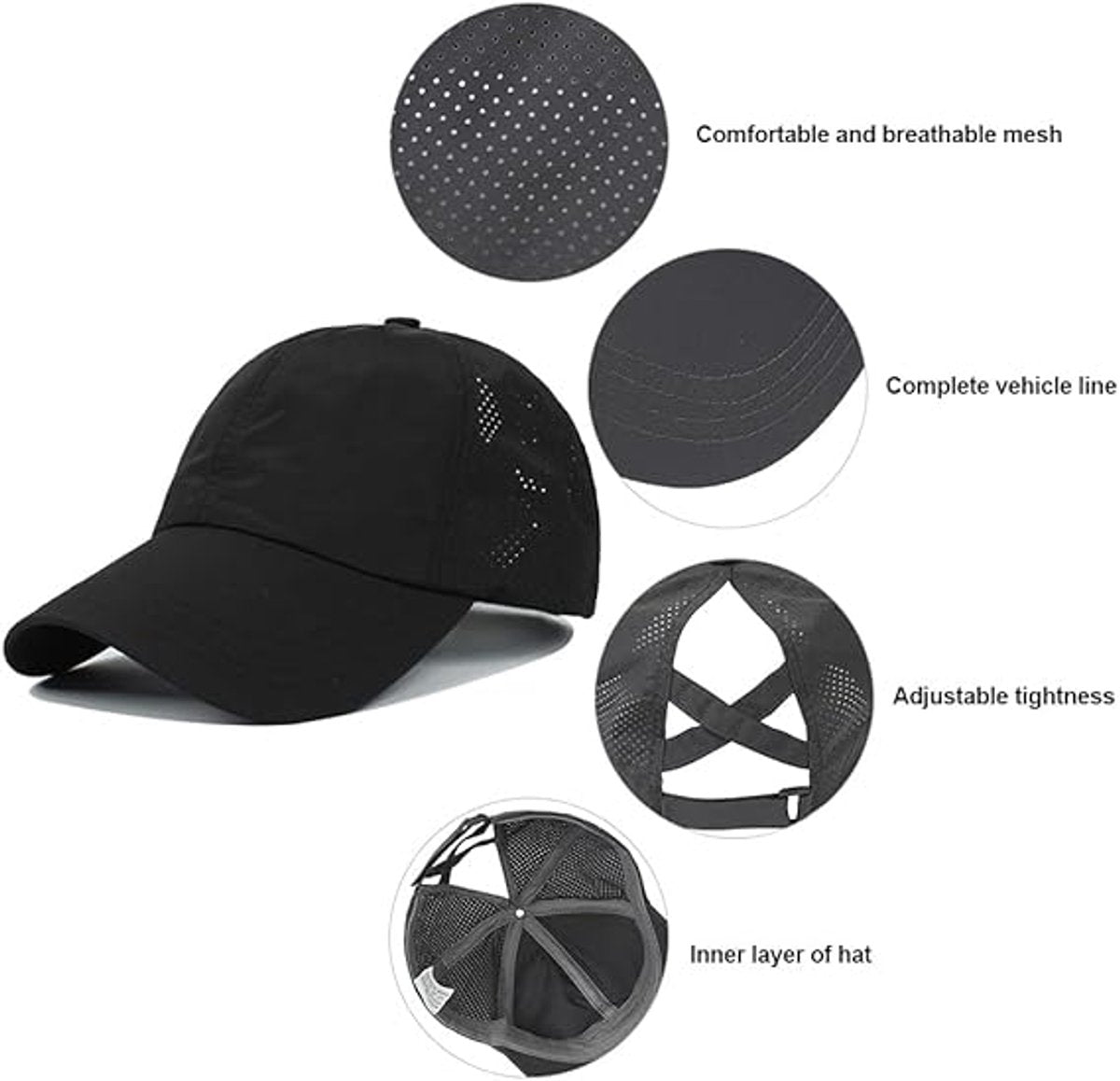 Women's ponytail baseball cap, adjustable summer cap in quick-drying breathable mesh, unisex baseball cap, sports cap - Image 2