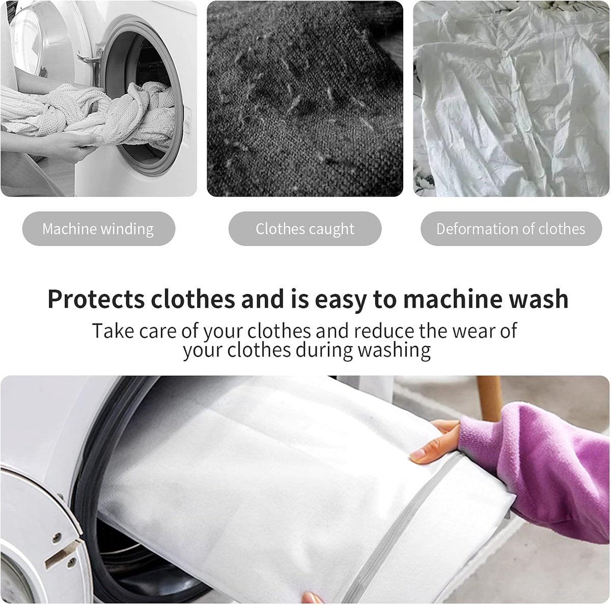 Set of 3 Laundry Bags - Net Clothes - Groot Laundry Nets - Large, Strong Bags - For Delicate Clothes - Perfect for Washing Machines - Jackets - Jeans - 50 x 60 cm - Household Accessory - Image 2