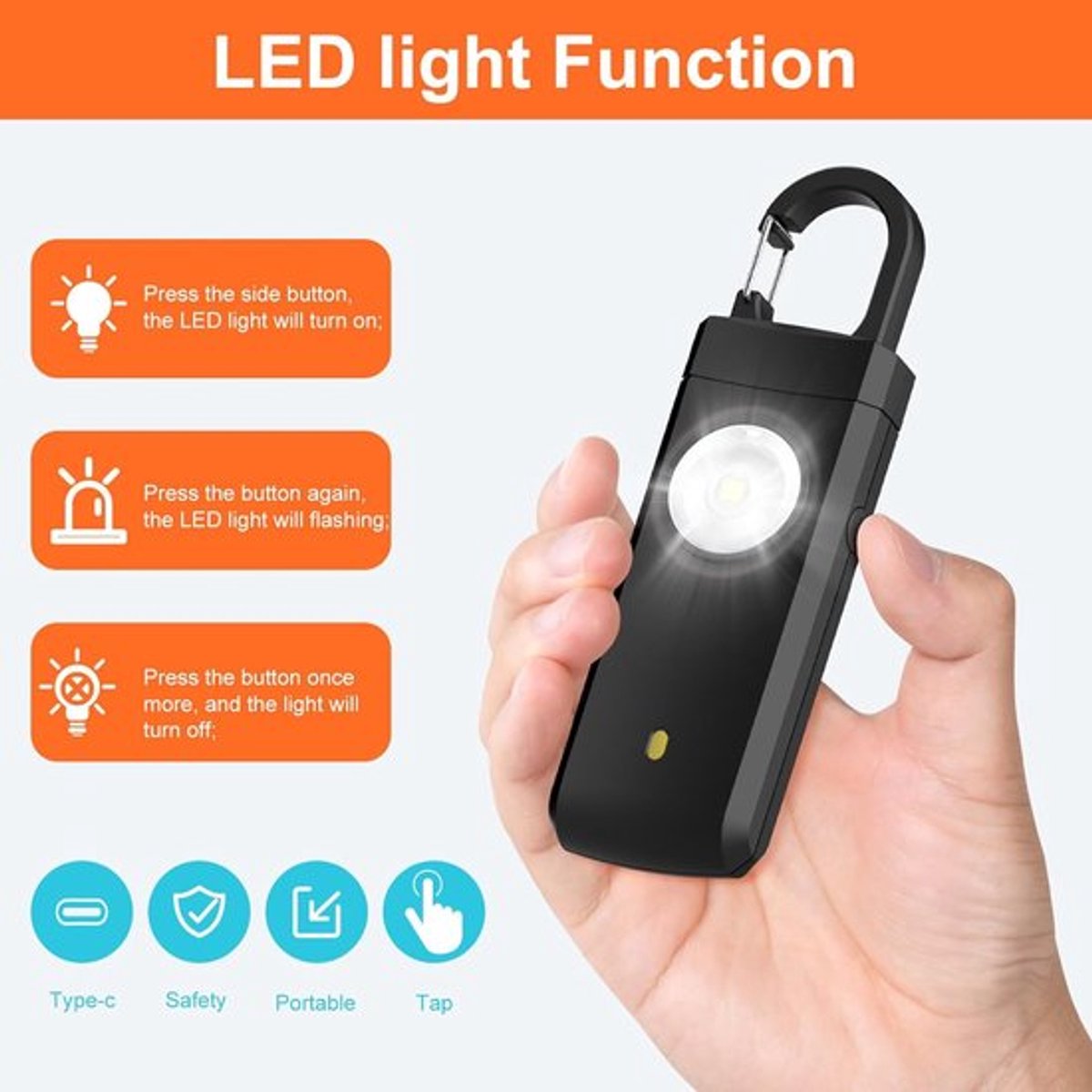 Alarm - Personal Alarm - 130 dB Sound and Flashing Light - Personal Security Alarm - Self-Defense Keychain - Personal Protection - Alarm for Seniors - Portable Security Alarm - Black - Image 3