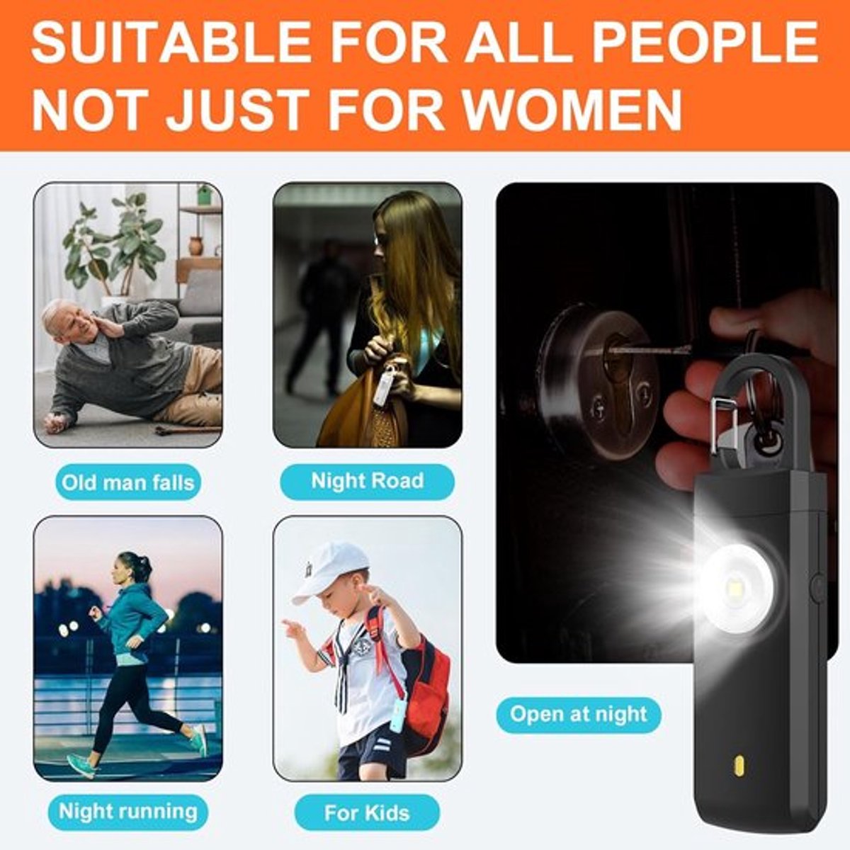 Alarm - Personal Alarm - 130 dB Sound and Flashing Light - Personal Security Alarm - Self-Defense Keychain - Personal Protection - Alarm for Seniors - Portable Security Alarm - Black - Image 4