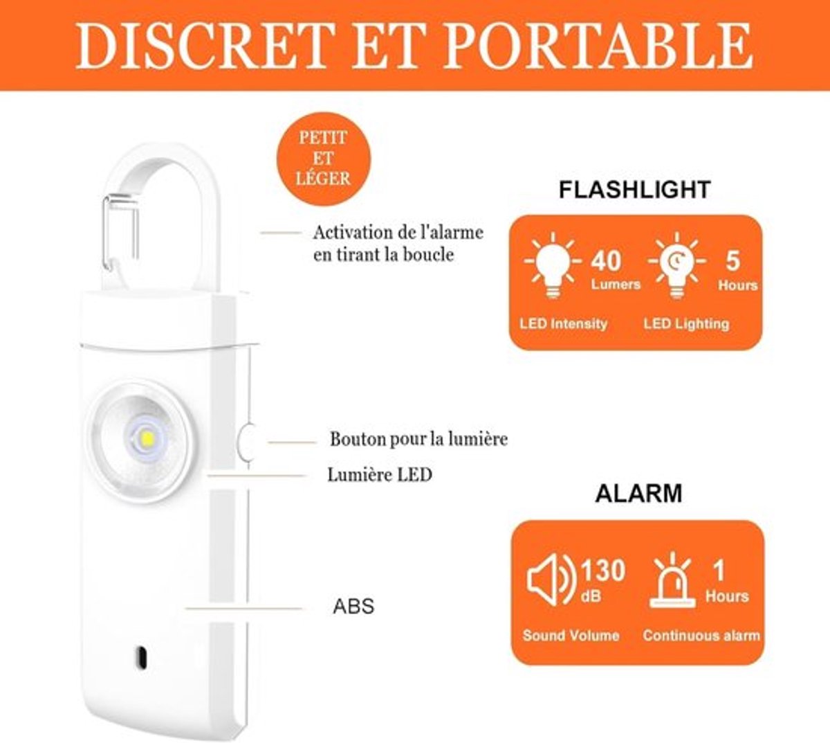 Alarm - Personal Alarm - 130 dB Sound and Intense Flashing - Personal Security Alarm - Self-Defense Keychain - Personal Protection - Senior Alarm - Portable Security Alarm - White, Black - Image 7