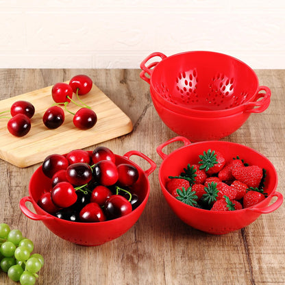 4-Piece Vegetable Basket - Drainer - Kitchen Colander - Plastic Berry Strainer - Colander Basket - with Double Handles - Small Colander - for Fruits, Vegetables and Food - Kitchen Accessories - Red - 19 x 14.8 x 7.5 cm - Image 4