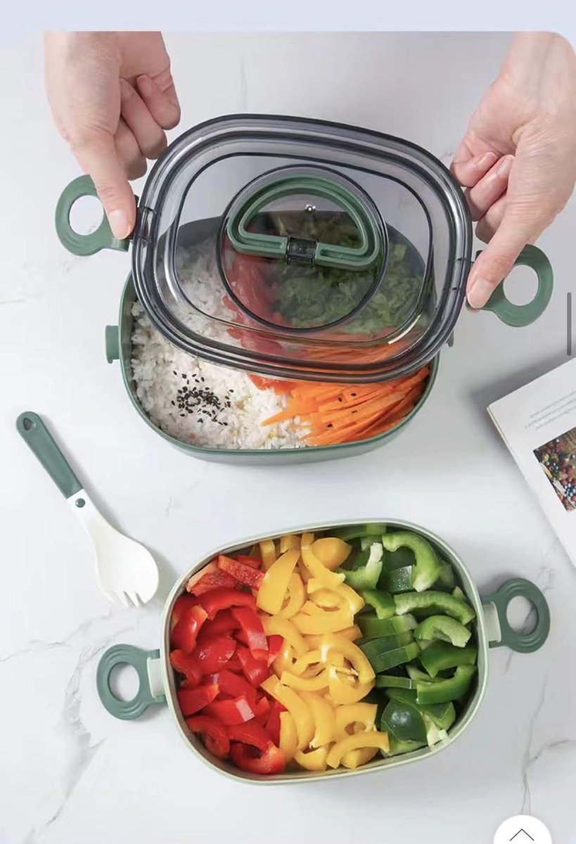 Lunch Box - Bento Box with Cutlery - 3-Layer 2000ml Lunch Box - Insulated Lunch Box for Adults and Children, Picnics, Work, School - Vegetables - Image 7