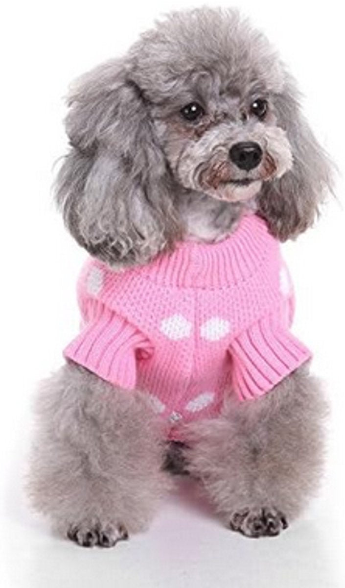Dog Sweater - Classic Dog Sweater - Polka Dot Knit Sweater - Dog Coat - Puppy Clothes - Autumn and Winter Dog Clothes - Pink - Size L - Perfect for Small Dogs - Medium-Sized Dogs - Party Clothes