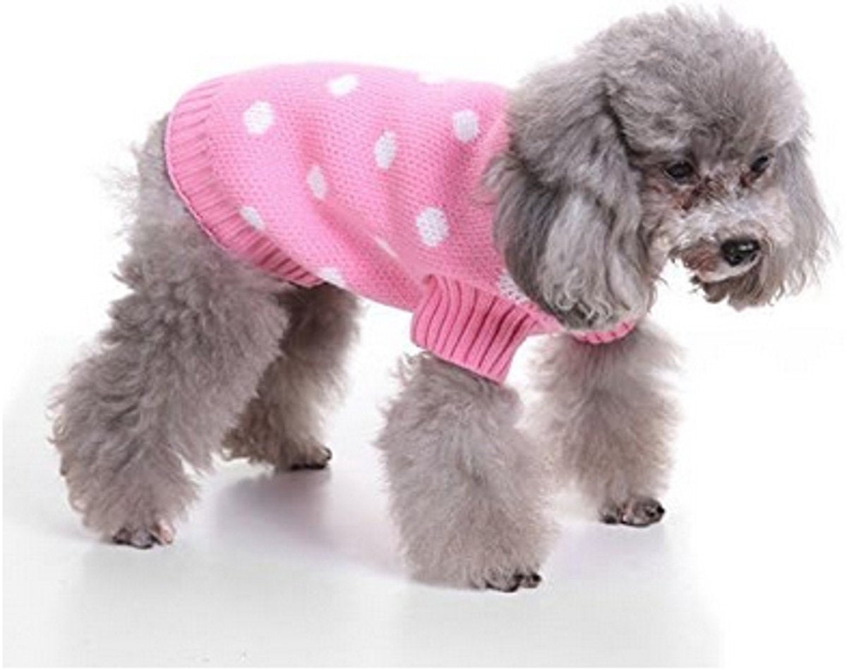 Dog Sweater - Classic Dog Sweater - Polka Dot Knit Sweater - Dog Coat - Puppy Clothes - Autumn and Winter Dog Clothes - Pink - Size L - Perfect for Small Dogs - Medium-Sized Dogs - Party Clothes - Image 3