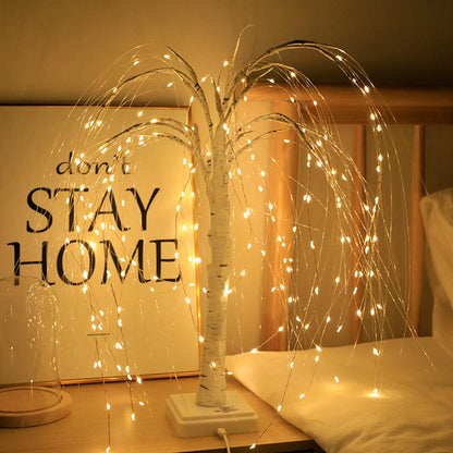 Elegant 50cm tall LED willow lamp with 7 modes - for living room and bedroom - Dual Power (USB and battery), warm white ambient light, Design - white - Image 5
