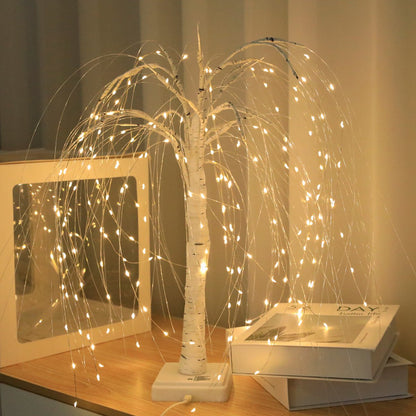 Elegant 50cm tall LED willow lamp with 7 modes - for living room and bedroom - Dual Power (USB and battery), warm white ambient light, Design - white - Image 7