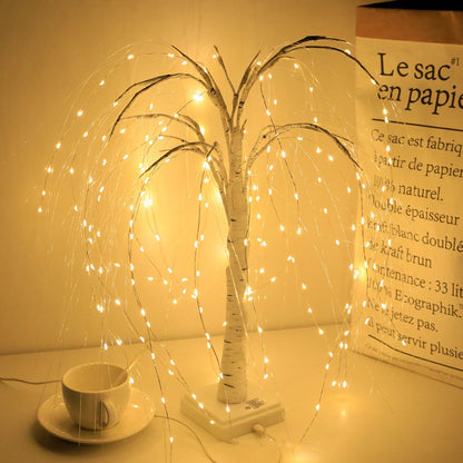 Elegant 50cm tall LED willow lamp with 7 modes - for living room and bedroom - Dual Power (USB and battery), warm white ambient light, Design - white - Image 8