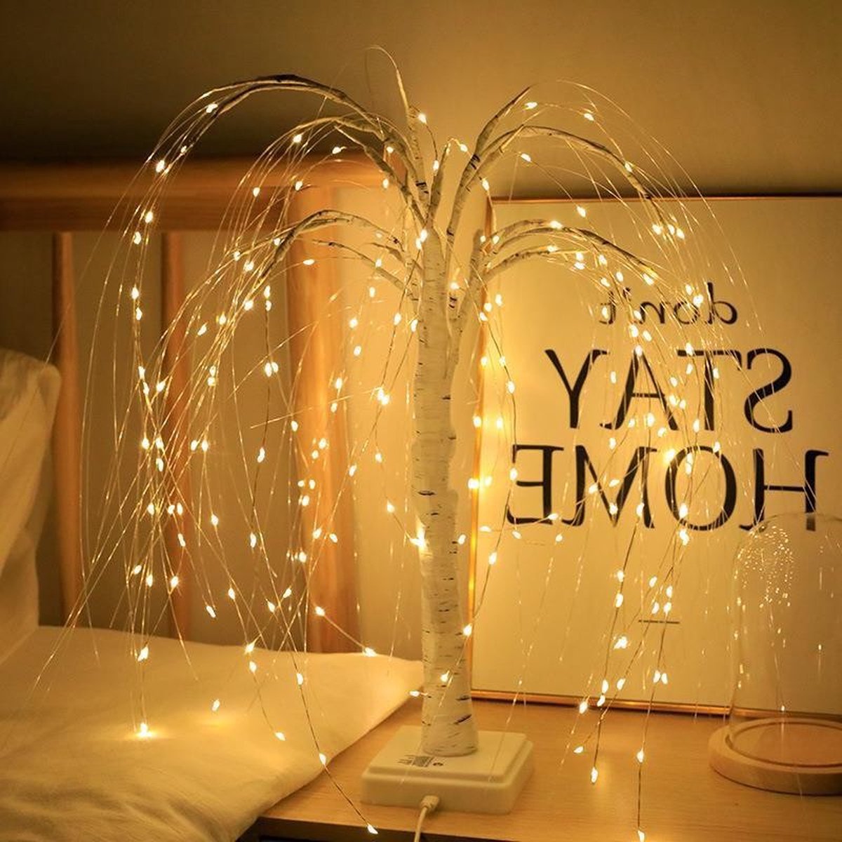 Elegant 50cm tall LED willow lamp with 7 modes - for living room and bedroom - Dual Power (USB and battery), warm white ambient light, Design - white - Image 9